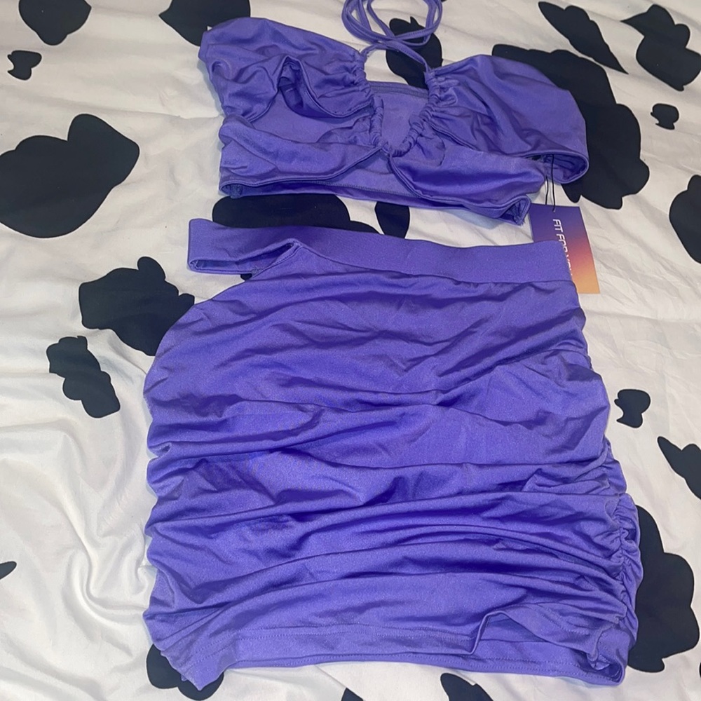 Cut Out Backless Crop Halter Top & Bodycon Skirt